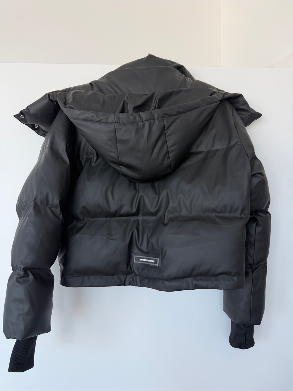 Maniere De Voir Black Cropped Puffer Jacket with Removable Hood S (UK 8) - Picture 5 of 11